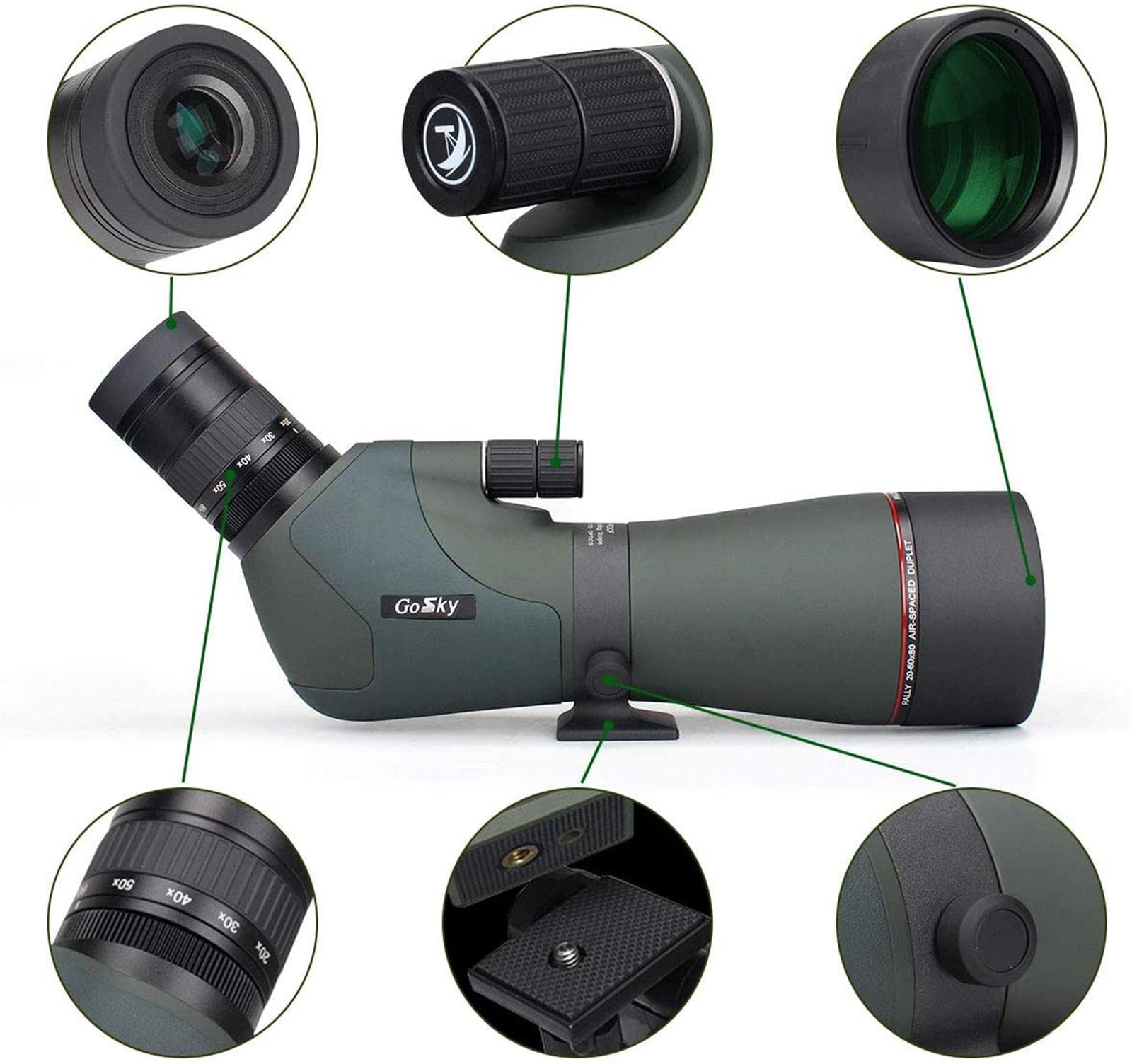 Gosky Newest 20-60x80 Dual Focusing Spotting Scope - Waterproof HD Optics  Zoom Scope with with Carrying Case and Smartphone Adapter for Hunting Bird 